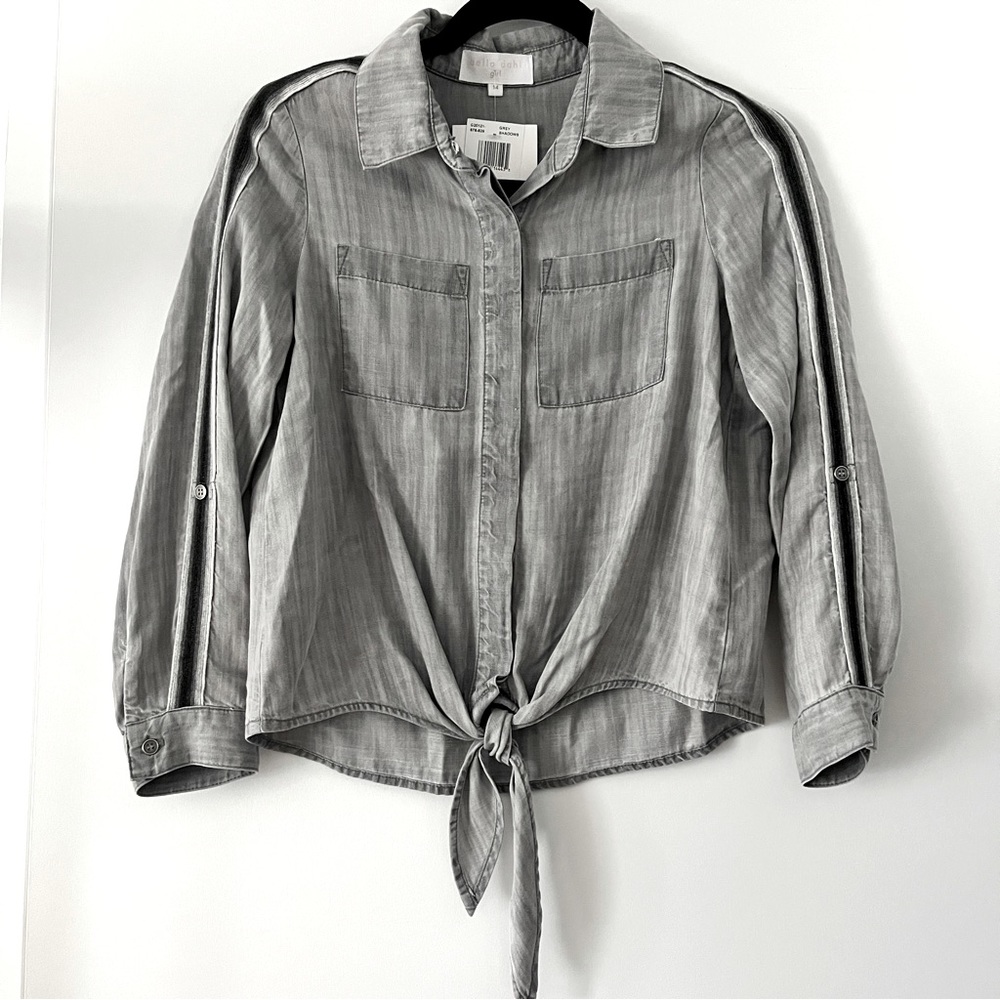 NWT Bella Dahl Girls Cropped Tie Front Button Down - Size 14